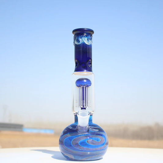 10.5" Blue Buddha Glass Water Pipe W/ Coil Perc